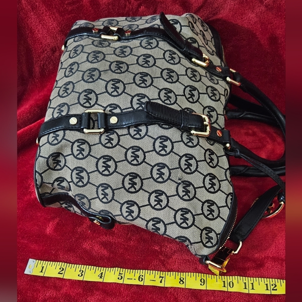 Michael Kors Bedford Satchel Black & Gray Jacquard Signature Satchel - Picture 7 of 16